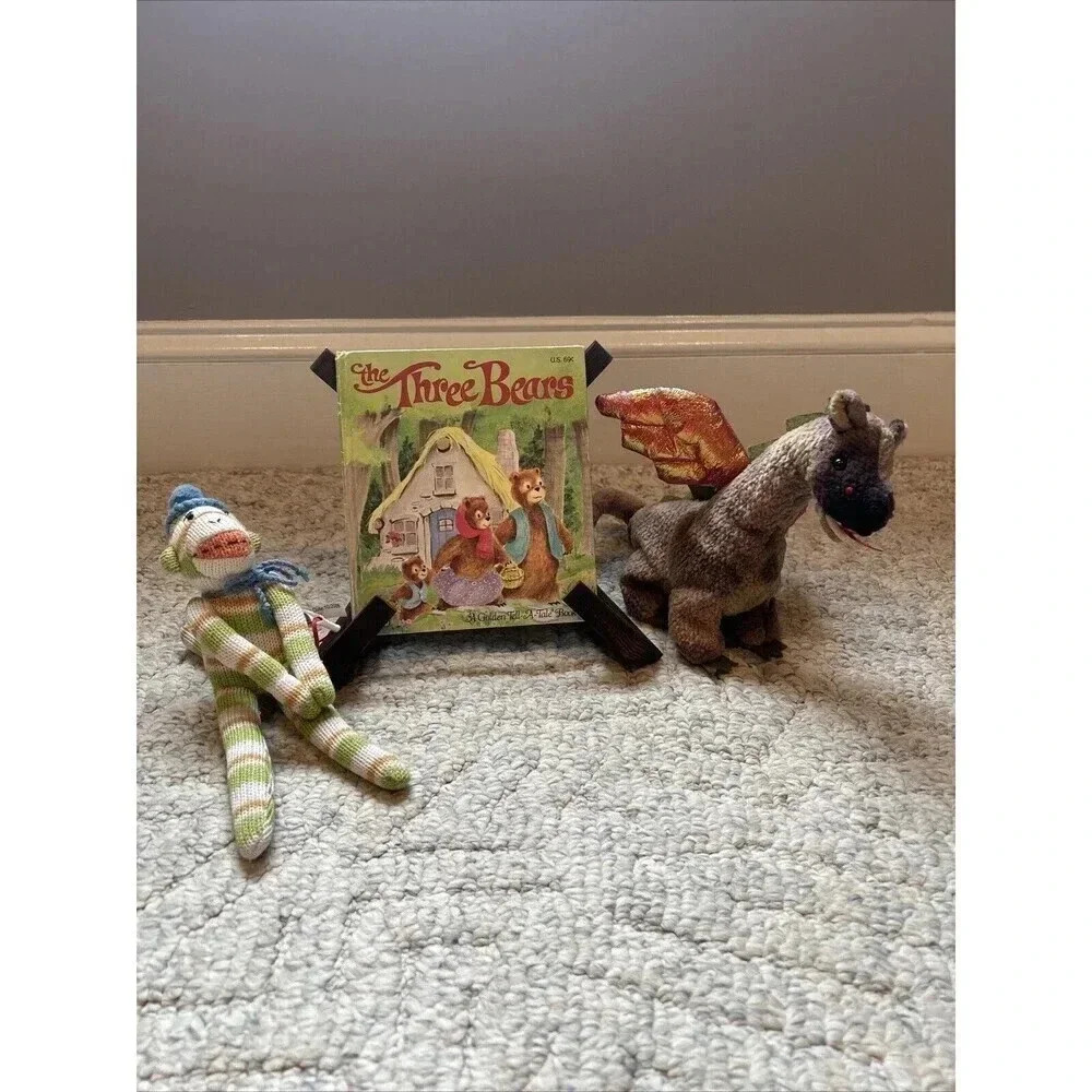 Kids gift lot The Three Bears, Sock Monkey and Dragon Plush